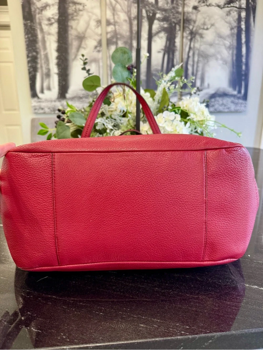 ♥️Coach Pebbled Leather Tote in Cranberry Red
